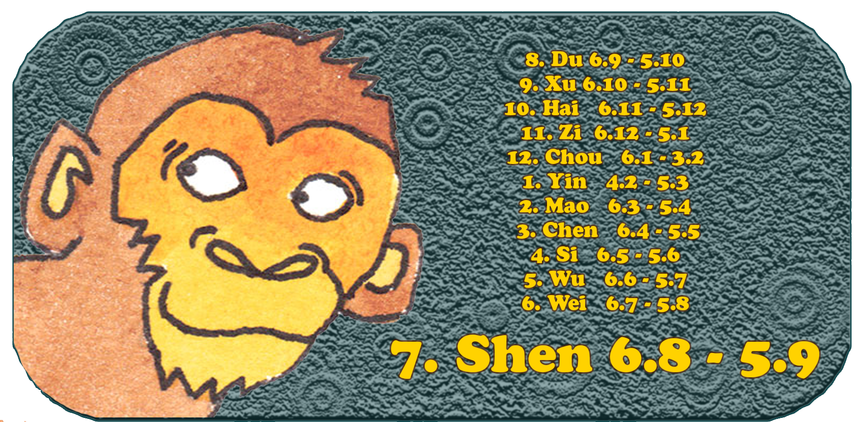 Zodíaco Chinês | Os Doze Animais Chineses | Macaco, agosto, mês 7, Shen